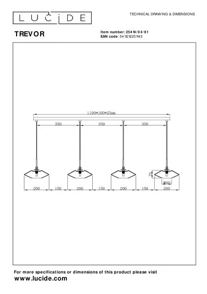 Lucide TREVOR - Hanglamp - 4xG9 - Opaal - technisch